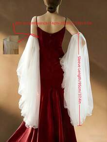 White Ruffled Bridal Detachable Sleeves, Long Loose Mesh Sleeve Accessory, Coquette Fairy Women Decor For Wedding, Prom, Party & Travel Photoshoot - Milky White - View 8