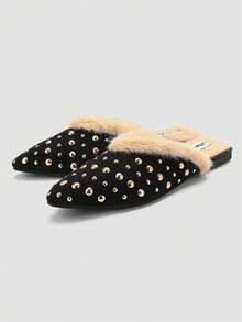 ADAMUMU New Women's Premium Fashion Comfortable Foil Flat Sandals Mule Shoes, Cute Suitable For Daily Wear, Holiday Spring - Black - View 2