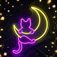 1pc Anime Cat Moon LED Neon Light, USB Powered Wall Decor Lamp, Suitable For Room, Bedroom, Store, Ideal Gift For Family And Friends, Low Voltage , Glass Sticker Accessory, Unbreakable Base, No Overheating - Rose Red and Lemon Yellow - View 13