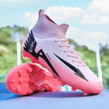 Men's Soccer Shoes New FG/TF Wear-Resistant Breathable PU Leather Artificial Turf Training & Match Football Shoes - Pink - View 1