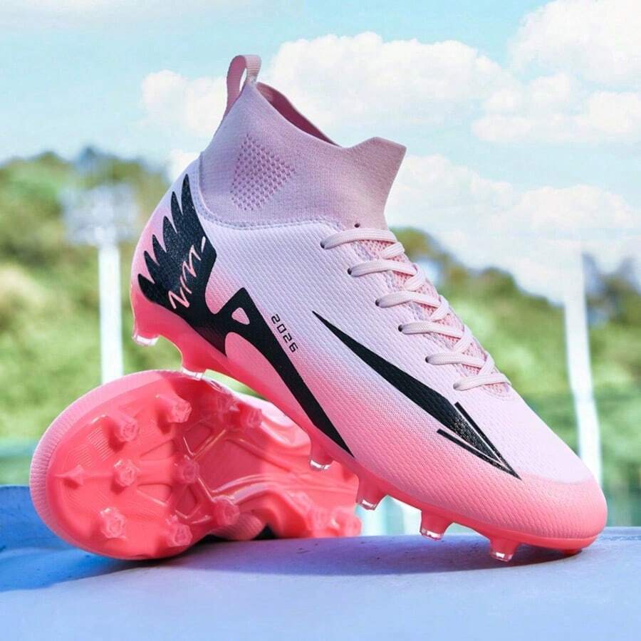 Men's Soccer Shoes New FG/TF Wear-Resistant Breathable PU Leather Artificial Turf Training & Match Football Shoes - Pink - View 1