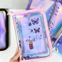 1pc A6 Laser Rainbow Loose-Leaf Binder, Zippered Planner, Large Capacity Sticker Storage Bag, Stationery Organizer, Detachable Inner Pages Multi-Functional Binder, IDOLME, Suitable For K-Pop Photo Album, Sticker Book, Savings Plan Book, Nail Art Storage, Diary, Notebook, School Supplies, Office Supplies, Back To School Supplies - A6 - View 2