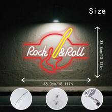 1 pieza Luz de neón LED con forma de guitarra Rock&Roll, adecuada para decoración de pared de bar de música, alimentada por USB, bajo voltaje, accesorio de pegatina de vidrio, base irrompible, sin sobrecalentamiento - Rojo, frío, blanco, amarillo limón - Ver 4