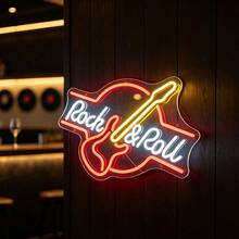 1 pieza Luz de neón LED con forma de guitarra Rock&Roll, adecuada para decoración de pared de bar de música, alimentada por USB, bajo voltaje, accesorio de pegatina de vidrio, base irrompible, sin sobrecalentamiento - Rojo, frío, blanco, amarillo limón - Ver 3