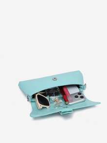 1pc Vintage Button Decor Blue Shoulder Chain Underarm Bag, Suitable For Dating, Outing, Party - Mint Blue - View 5