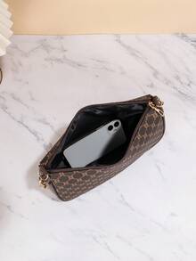 Classic Vintage Print Underarm Small Bag, Adjustable Leather Metal Chain Shoulder Strap, Daily Shopping & Office Wear Clutch - Pillowcase - View 3