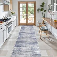 Alfombra de pasillo antideslizante para dormitorio, alfombra lavable con reverso de goma - Alfombra suave de pelo corto para cocina, lavandería, baño (61 x 244 cm, beige/marfil) - Azul - Ver 2