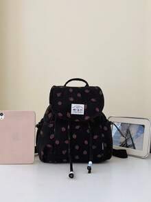Dedoo Mochila de pana con cordón, bolsillos laterales con cordón de cuentas, gran capacidad, mochila escolar, mochila universitaria de campus, mochila de estilo retro dulce para campus - Negro - Ver 9
