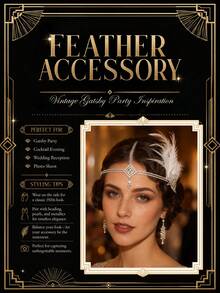 1pc 1920s Flapper White Feather Forehead Headband With Rhombus Rhinestone Water Drop Pendant, Gatsby Women's Evening Party Headpiece - Rhinestones - View 3