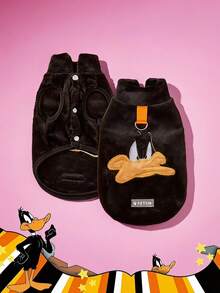LOONEY TUNES X PETSIN 1件刺绣黑色鸭子宠物猫狗通用黑色带防滑扣毛绒保暖舒适无袖防滑外套 - 黑色 - 查看 1