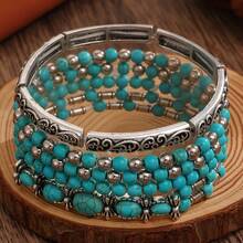 1 buah Set Gelang Berlapis Turquoise Bohemian, Gelang Tali Elastis Vintage, Aksesori Tangan Manik-manik Buatan Tangan, Perhiasan Serbaguna untuk Liburan Pantai Musim Panas, Aksesori yang Dapat Ditumpuk, Elastis yang Dapat Diatur - MultiWarna - View 9