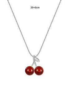1pc S925 Sterling Silver Gentle Cute Mori Style Fresh Cherry Pendant Necklace, Unique Design Lively Playful Clavicle Chain, Niche Sweet Romantic Atmosphere Light Luxury Versatile Casual Party Neck Accessory For Women - Cherry - View 5