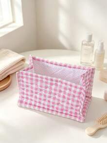1pc Beautiful Quilted Desktop Storage Basket, Desktop Clutter Organizer, Lipstick Makeup Brush Skincare Product Storage Basket, Desktop Decor, Makeup Organizer Box, Used For Organizing Makeup Brushes And Skincare Products - Multicolor - View 17
