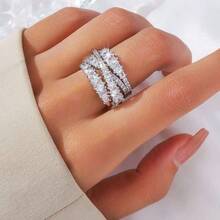 Bridal Ring Premium Luxury Non-Fading Full Cubic Zirconia Ring Fashion Versatile Ring Hand Jewelry - Silver - View 3