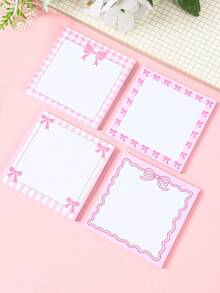 Pink Bow Pattern Sticky Notes 4Pcs Self-Adhesive Memo Pads Cute Square Notepads Office School Stationery Supplies - 7.5 X 7.5 cm - View 1
