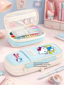 SANRIO Cute Hello Kitty Print Large Capacity Pencil Case, Multi-Function Pencil Box, Cosmetic Storage Travel Bag, Aesthetic Campus Stationery Organizer - Multicolor - View 8