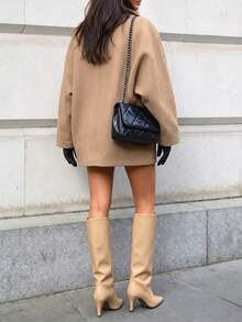 Vuslat Women's Autumn/Winter Elegant Camel Short Overcoat, Loose Batwing Sleeve Wool Jacket, Suitable For Daily Commute, Street Style, Store Visit, Christmas - Camel - View 4