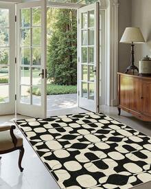 Latte&Fog Alfombras de 153 x 215 cm para Sala de Estar y Dormitorio,Moderna Abstracta Lavable, de Pelo bajo Antideslizante Estilo Boho para Sala de Estar, Oficina, Dormitorio(Negro 5x7ft) - Albaricoque - Ver 2