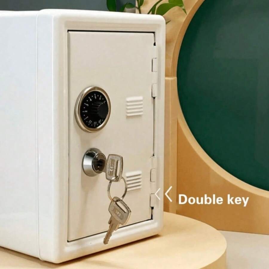 1pc All-Metal Combination Lock Money Box With Removable Coin Box + 2 Keys, Minimalist White Combination & Key Dual Lock Metal Coin Bank, Birthday Gift - Multicolor - View 1