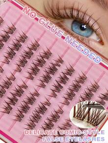 80pcs Brown Self-Adhesive Fluffy False Eyelash Clusters, 10-14mm Mixed Length, Fluffy Individual False Eyelashes, Self-Adhesive DIY Eyelash Extension, Eyelash Clusters, Natural Lengthening C-Curl Eyelash Clusters - C - View 6