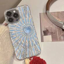 Light Blue Sun Totem Feather Gauze Radial Ice Flower Pattern Shockproof Protective Phone Case Compatible With Iphone 17 Pro Max, 16/15/14/11/12/13 Pro Max - Multicolor - View 5