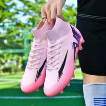 Men's Soccer Shoes New FG/TF Wear-Resistant Breathable PU Leather Artificial Turf Training & Match Football Shoes - Pink - View 2