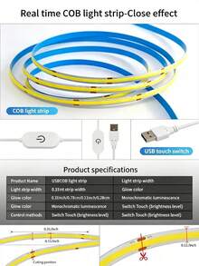 1m/2m/3m/4m/5m COB LED Strip Light, USB Interface, 5V Low Voltage Flexible Self-Adhesive Touch Switch Light Strip, Suitable For TV Backlight, Cabinet, Wardrobe, Home And Holiday Atmosphere Decoration - Touch Type - View 10