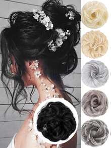 Messy Bun Synthetic Fiber Headband Style Curly Wavy Hair Extensions For Girls Daily Use - Black - View 1
