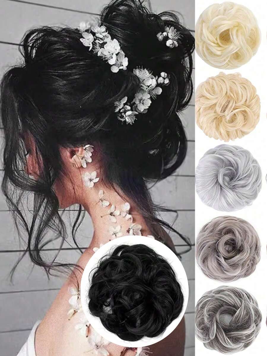 Messy Bun Synthetic Fiber Headband Style Curly Wavy Hair Extensions For Girls Daily Use - Black - View 1