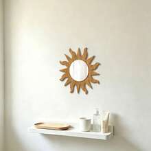 1Pc Sun Shape Wooden Frame Acrylic Mirror Wall Sticker, Boho Decorative Mirror Wall Decal For Living Room Bedroom Bathroom Home Wall Art Decor - Brown - View 10