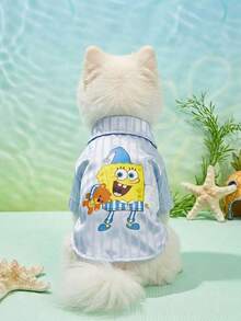 SpongeBob SquarePants | PETSIN 1pc Pet Clothes, Cute Printed Pajamas In Blue, Cat/Dog Universal Comfortable Home Wear Two-Legged Clothes - Sky Blue - View 1