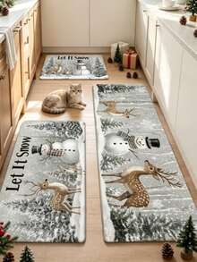 1/2pcs Christmas Snowman Kitchen Mat, Door Mat, Living Room Rug, Small Living Room Rug, Bedroom Rug, Living Room Home Decor, Outdoor Rug, Washable Rug - Multicolor - View 3