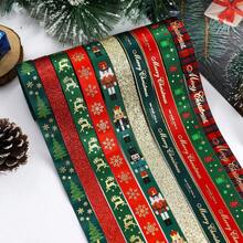 1 Roll (5 Yards) Christmas Ribbon, Printed With Nutcracker, Reindeer, Christmas Tree And Other Patterns, Suitable For Christmas Wreaths, DIY Gift Wrapping, Floral Arrangements And Holiday Decorations - Multi-color - View 1