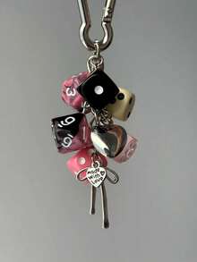 1 Set 2pcs Unisex Handmade Destiny Dice Keychain, Personalized Subculture Y2K Style Contrast Color Bag Charm Accessory - Multicolor - View 6