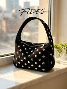 1PC New Women's Vintage Rivet Underarm Bag, Shoulder Small Bag, Durable Suede Zipper Closure Portable Baguette Bag, Street Style Hot Girl Daily Commute Handbag, Suitable For Daily Outings, Shopping, Dating And Other Occasions - Multi-color - View 13