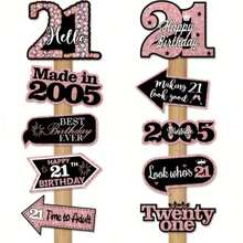 10pcs, 21st Birthday Signage, Photo Props, Birthday Party, Birthday Photo Backdrop Decoration And Home Birthday Atmosphere Creation - 21 Years Old - View 1