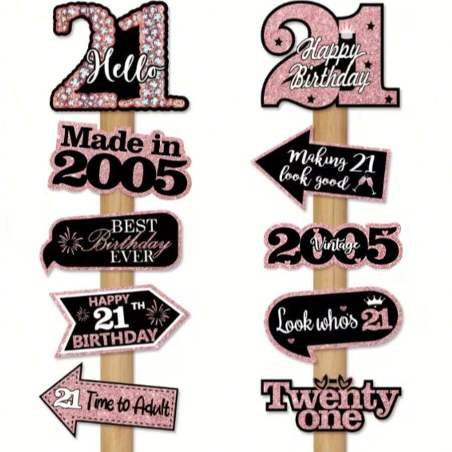 10pcs, 21st Birthday Signage, Photo Props, Birthday Party, Birthday Photo Backdrop Decoration And Home Birthday Atmosphere Creation - 21 Years Old - View 1