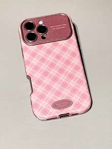 1件極簡Ins情侶格紋手機殼，適用Apple 17 Pro Max 16 Pro 13 14 Pro 15 Pro，女款全包皮革防摔軟殼 - 粉色 - 查看 3