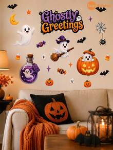 SUPSTICKER 1PC Cute Ghost Halloween Wall & Window Sticker, Self-Adhesive Removable PVC Decal For Home Party Decor, 3 Styles - Multicolor - View 6
