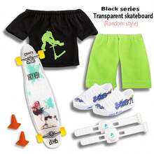 Mini Finger Skateboard Set With Skateboard Clothes And Shoes, Transparent Finger Skateboard, Creative New Mini Skateboard, Mini Finger Shoes And Pants, Random Skateboard Style - Multicolor - View 10