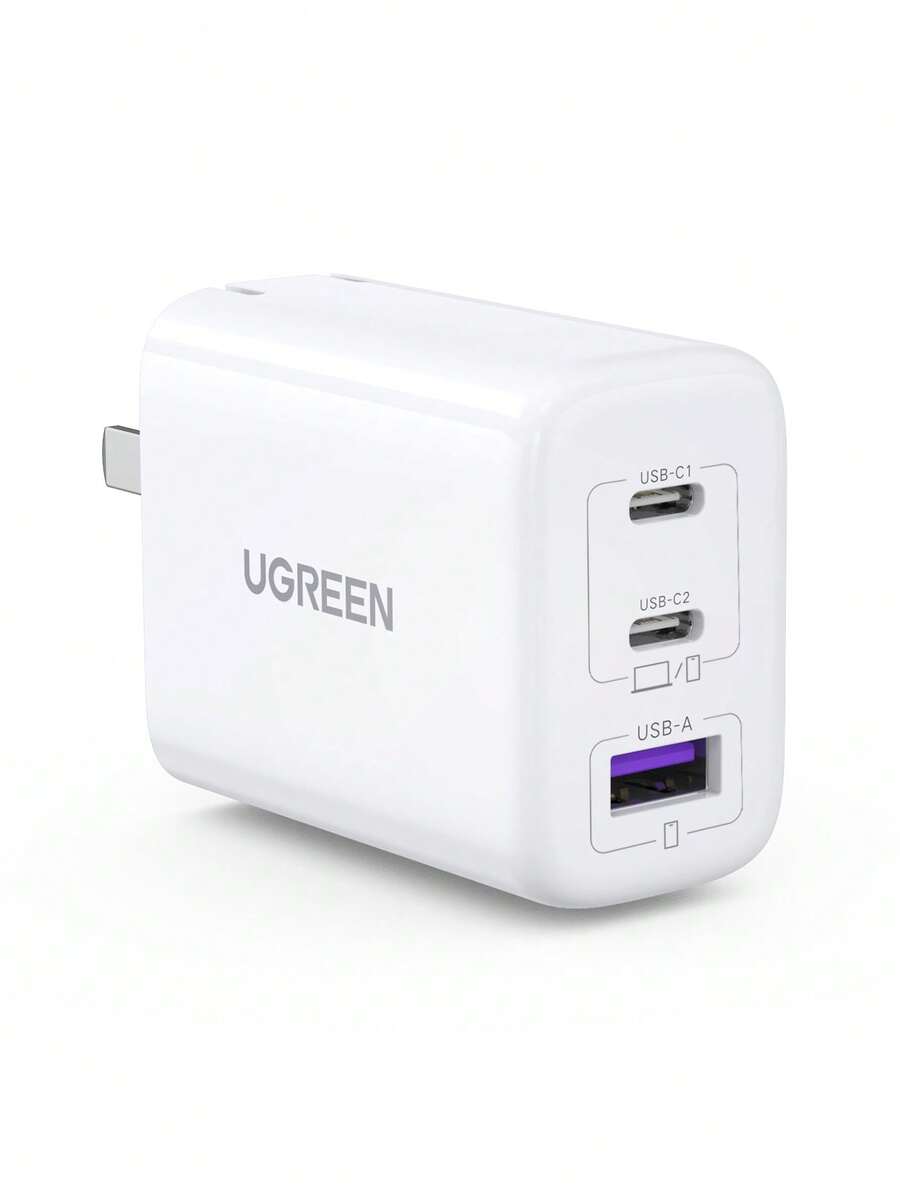 UGREEN 65W 快充充電器，3 埠 Type-C PD 介面，相容 Samsung S24 Ultra 平板電腦與 16/15/14 Pro Max，支援 SFC 2.0 超快充，高輸出功率