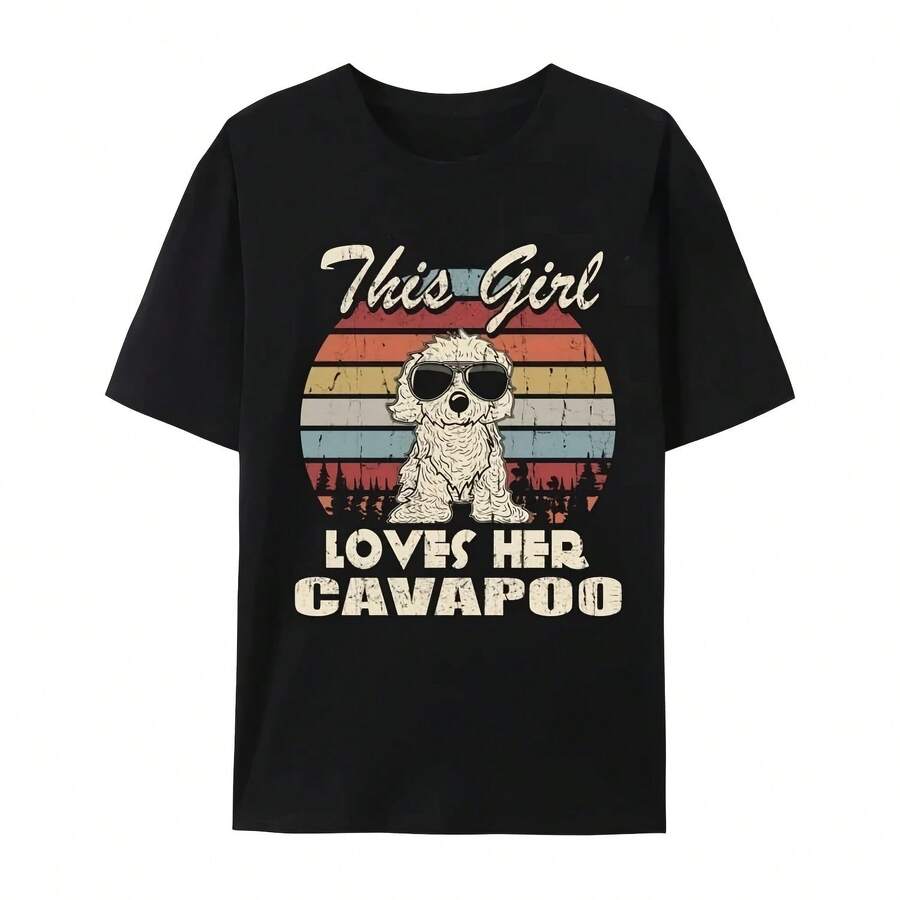 Cavapoo Girl Cool Vintage Retro Dog Mom T-Shirt, New T-Shirts For Women, Short Sleeve Printed T-Shirt, Summer Streetwear - Shape - View 1