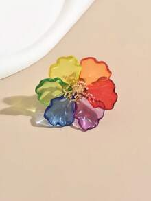 1pc Glamorous Geometric 3D Flower Ring For Women (Random Petal Color) - Multicolor - View 5