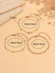 3pcs/Set Elegant Heart Rhinestone Layered Gold Bracelet Set, Fashionable Women's Hand Jewelry Suitable For Daily Wear, Dating, Vacation And Party - Gold - View 4