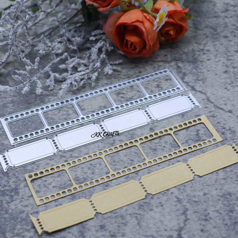 Vintage Film Strip Metal Cutting Dies New Arrivals Today, Frame Movie Reel Ticket Border Die Cuts For Most Die-Cutting Machines, Retro Junk Journal Scrapbooking Photo Frame Card Making Embossing Template For Travel Memory Handmade Crafts - C-Silver - View 1
