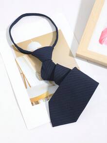 1PC Fashion Casual Minimalist Versatile Men's Diagonal Striped Pattern Self-Tie Necktie Suitable For Daily Commute Business Party Banquet Matching - Dark Blue - View 5