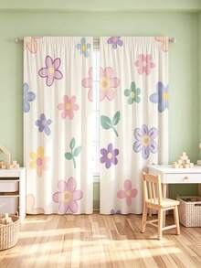 2pcs Cute Pink Floral Curtains With Privacy Protection Rod Design, Beautiful And Durable, Washable, Baby Shower Decoration, Room Decor, Baby Gift - Multicolor - View 7