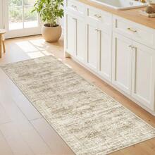 Alfombra de pasillo antideslizante para dormitorio, alfombra lavable con reverso de goma - Alfombra suave de pelo corto para cocina, lavandería, baño (61 x 244 cm, beige/marfil) - Marrón - Ver 4
