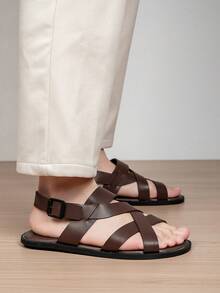 男士交叉帶沙灘涼鞋,夏季新款軟底交叉帶海灘度假風拖鞋 - 棕色 - 查看 9