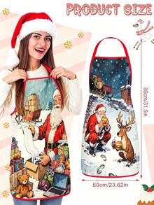 4Pcs Funny Santa Reindeer Scene Print Christmas Kitchen Baking Aprons SetHumorous Christmas Apron Set Of 4, Santa & Reindeer Daily Life Pattern Kitchen Aprons, Festive Holiday Cooking Baking Wear For Christmas Party Decorations Novelty Gift - Multicolor - View 3